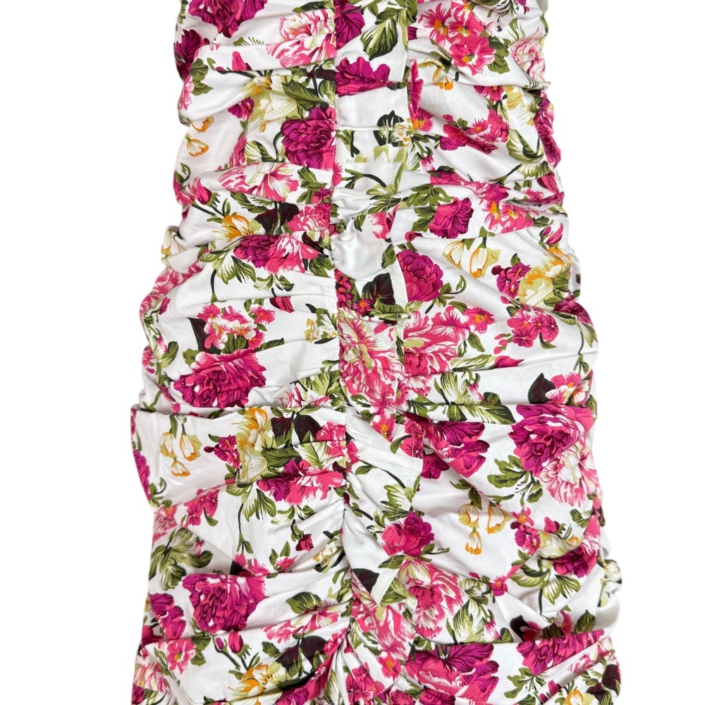 Mable Pink Floral Strapless Ruched Ruffle Mini Dress Size M - Picture 12 of 17